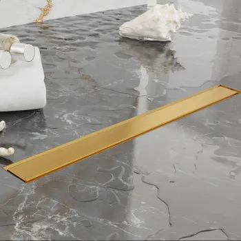 Трап душевой Plumberia Selection PS LINEAR 6x80 2устор. накладка из нерж.стали, комбинир.затвор с горизонт. Выпуском Ду 50мм,40л/мин, золото браш., PSL80OB