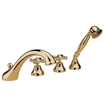 Смеситель на борт ванны Nicolazzi Nuova Brenta на 4 отверстия, с душевой лейкой, излив: 200мм, gold brass 2504GB