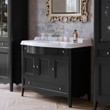 Тумба с раковиной Tw Veronica Simas AR874bix1 105x56, 2 верх.ящ. 3 расп. дв. и 1 выдв. ящик, доводч. Blum, ручки Riflesso хром, nero VER6105-NERO/cromo+AR874bi*1 комплект