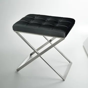 3SC Lino&Lone Стул с сиденьем из кожи со стежкой 50хh50х36 см, цвет черная кожа/никель сатинированный матовый