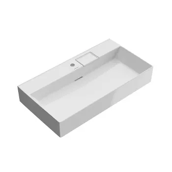 Раковина LOGICA подвесная с одним отверстием Kerama Marazzi 90x48 14,5, с 1 отв.под смеситель, с переливом, белая глянцевая LO.wb.90.1