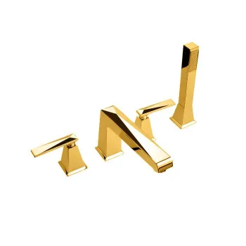 Смеситель на борт ванны Nicolazzi Vincent на 4 отв., излив: 206 мм, с ручным душем, золото 1004GO28