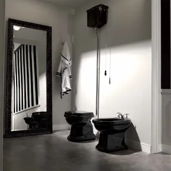 Бачок подвесной Kerasan Retro 108004 nero для высокой трубы, для унитаза 1011/1010, без трубы и механизма слива, черный глянцевый