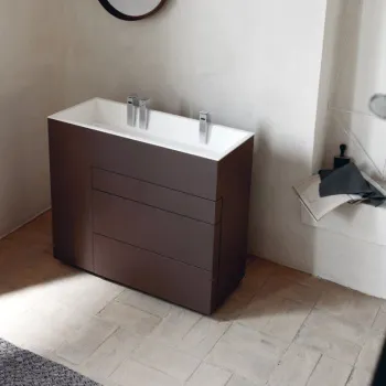 Тумба с раковиной Noorth Milldue Edition Touch 1000х400х880, напольный, 3 ящика, слив в пол, раковина Milltek белый матовый, отделка Fango матовый, 371505