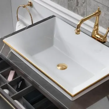 Раковина Terzofoco Sinks Manatares GLOSSY GLOSSY WHITE INSIDE AND SATIN GOLD RIM 0403GR