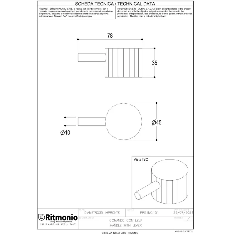 Ручка для смесителя Ritmonio Diametro35 Impronte хром PR51MC101CRL
