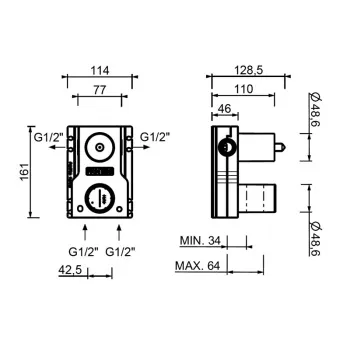 Cкрытая часть cмеситель для душа (скрытая часть) Fantini  Термостатический встраиваемый 1/2" - 00 4400M523A