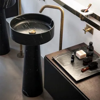 Раковина Agape Bjhon 47, без отв., с колонной, выпуск в пол, мрамор Marquina, черный ACER1081FNM *0