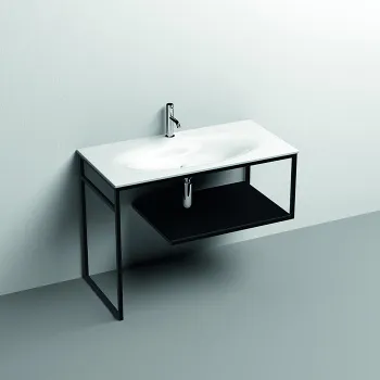 Структура Kerasan Shape Louise 1020х520 , напольная, нержавеющая сталь, полка черная, черный матовый 9333K1