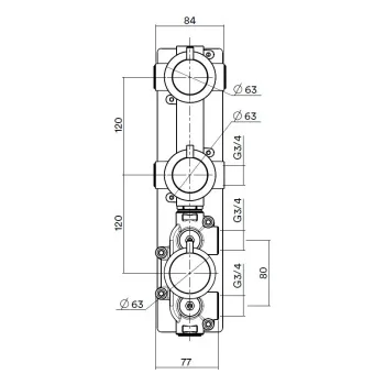 Встраиваемая часть QuadroDesign  Универсальная смесителя термостатического из стены с 2-мя запо IN049