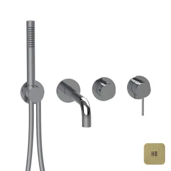 Смеситель настенный внешняя часть Almar Modular круглые розетка, с перекл. на 2-3 положения, с ручным душем и шлангом, high brass brushed pvd E180143.HB