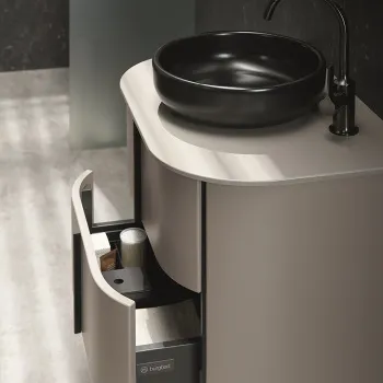 Тумба с раковиной Burgbad Lavo 2.0 71х49х49см, 2 ящика, в комплекте с сифоном, ручки черные, подвесная, цвет: Basaltgrau Matt