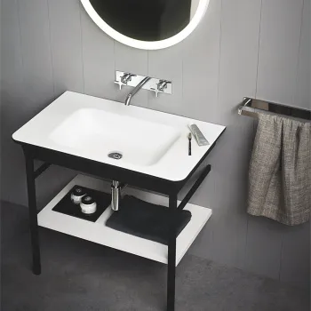 Раковина на стальной базе Agape Novecento XL 90x55x13, без отв., напольная, матовый белый/темный серый MET0563C