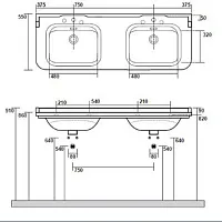 Раковина керамическая двойная Kerasan Waldorf 150х55, c 1 отверстием под смеситель, черный, заглушка хром 4143K4 nero/cr *1