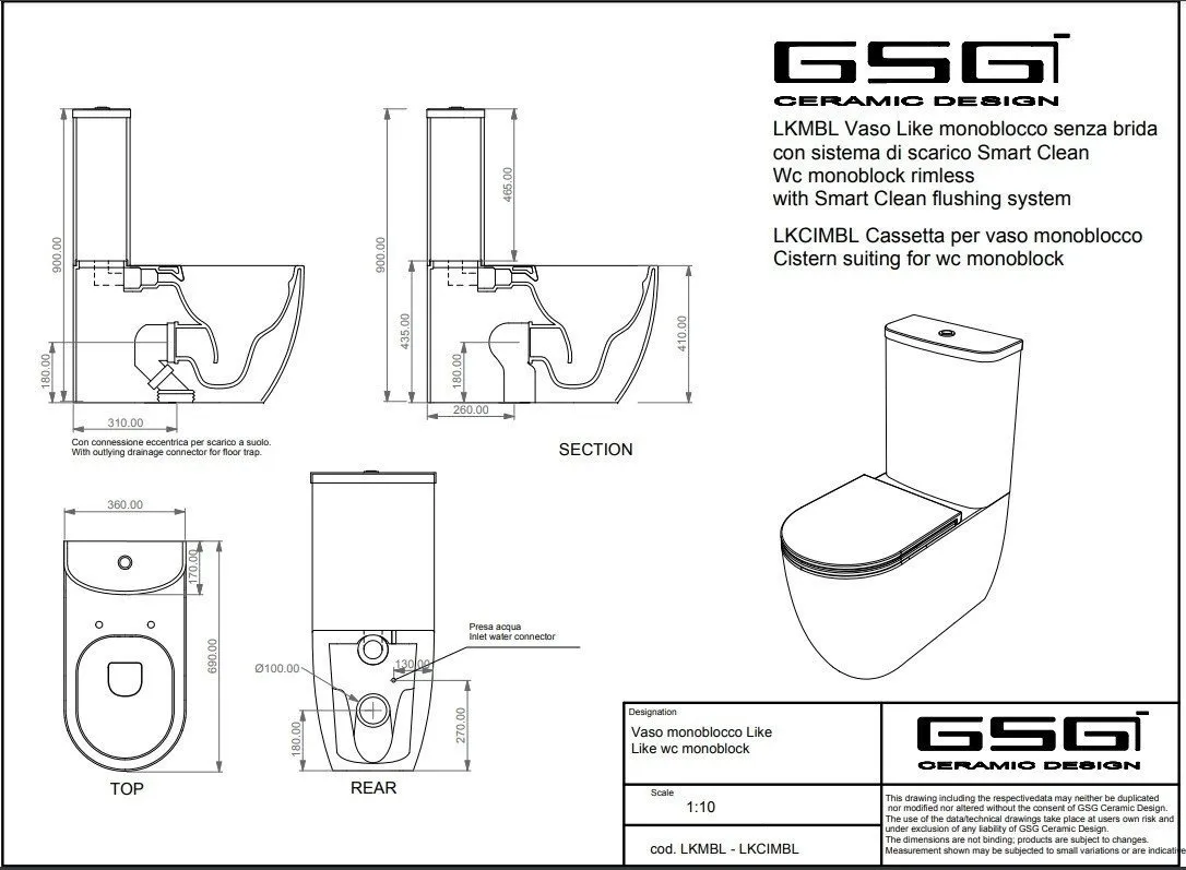 Бачок для напольного унитаза с механизмом смыва GSG Ceramic Design Like LKCIMBL000 + ACS82 белый глянцевый безободковый