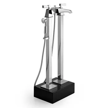 Смеситель для ванны напольный с ручной лейкой Devon&Devon Vip Time ручки из черного хрусталя хром пара 3VPTIME235CRNE