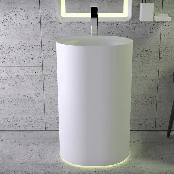 Раковина свободностоящая Knief Moon 55х45хh90 c выпуском белым и сифоном, слив в пол, белый матовый 0600-031-01