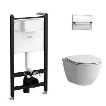 Унитаз c инсталляцией Laufen Pro Z.RU93.0.761.5 сиденье с микрол тонкое, панель смыва хром глянец