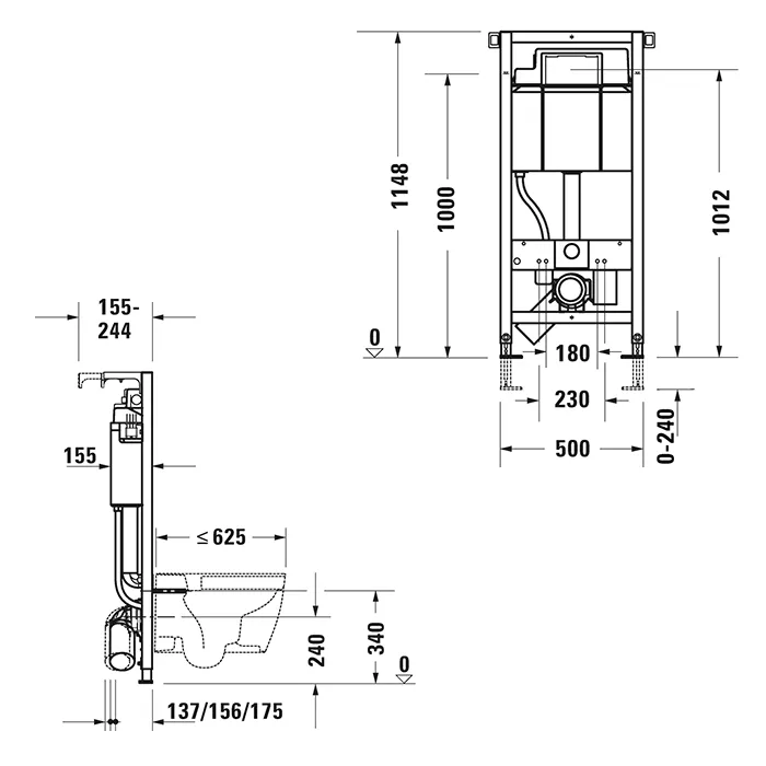 Duravit DuraSystem Рама для установки подвесного унитаза 1148x500x155 мм, в сборе с бачком 9л