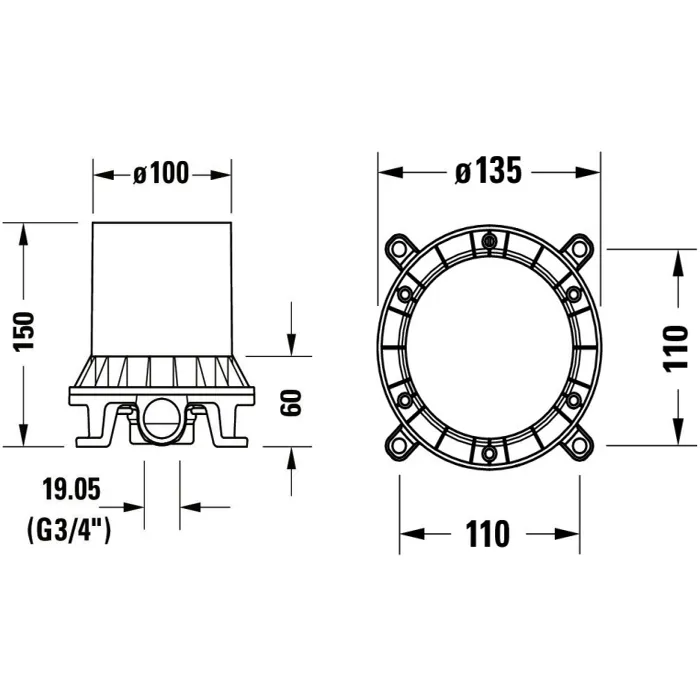 Duravit C1 Базовый комплект напольно-го однорычажного смесителя для ванны