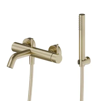 Смеситель для ванны с ручным душем Newform X-steel 316 кронштейном, шланг 150 см, PVD Brushed pale gold 69640CX.59.098