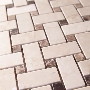 Мозаика Art Natura Marble Mosaic Basket Weave (Botticino Fiorito + Dark Imperador) 30.5x30.5