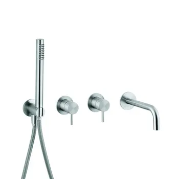 Встраиваемый смеситель для ванны Cisal Xion на 4 отв,с ручным душем ,внешняя и внутренняя части в комплекте, нержавеющая сталь XI001101D1