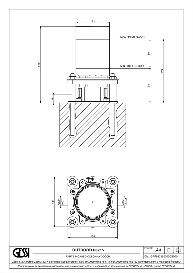 Встраиваемая часть для уличной душевой стойки Gessi Outdoor 63215.239 Steel Brushed