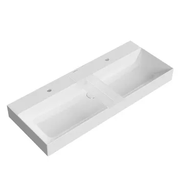 Раковина GRANDE подвесная Kerama Marazzi 120x48x16 5см c 2 отв. под смесители с крепежом, с переливом, белая глянцевая GR.wb.120.2