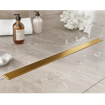 Трап душевой Plumberia Selection PS MODULAR 4x80 2устор. накладка из нерж.стали, комбинир.затвор с горизонт. Выпуском Ду 50мм,40л/мин, золото браш., PSM80OB