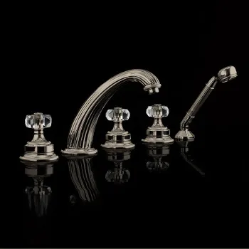 Смеситель на борт ванны Devon&Devon Excelsior King с 5 отверстиями переключателем и душем блестящий никель EXC-KN150NK