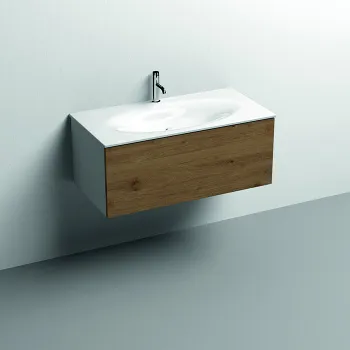 Тумба подвесная Kerasan Shape Mobile 1020х520 , 1 ящик, с СИФОНОМ 936101, боковины белые/фронт дуб, без раковины 9325K1