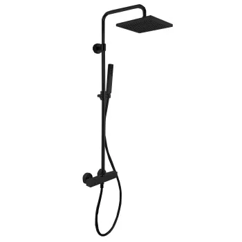 Душевая стойка Fima Carlo Frattini Colonne Doccia верхний душ 25х25, с термостатом, держателем и ручным душем, чёрный матовый F4255/Q255NS