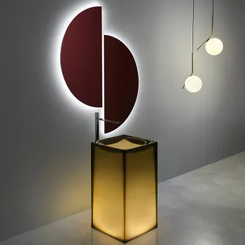 Раковина Antonio Lupi Aura 45х45х85, без отв., слив в пол, с дон. клапан, сифоном и трубой слива, Cristalmood, Ocra А0002451434