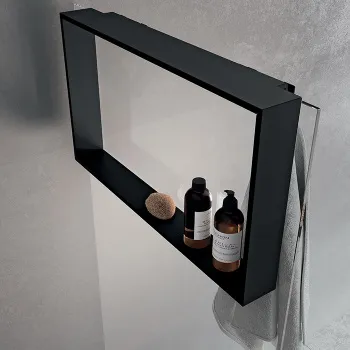 Аксессуары для кабины Novellini Frame 700х400, с внутренней полкой и внешним крючком, для крепления на стекло, черный матовый R90AKFPO4070-H