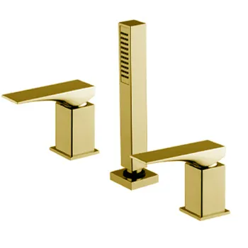 Смеситель на борт ванны Fima Carlo Frattini Zeta на 3 отверстие, с ручным душем, золото F3974/1NOR