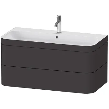DURAVIT HAPPY D.2 PLUS Комплект мебели 975х490х468 мм, 2 ящ, с 1 отв для смес, в компл.с сиф и донным клап, раковина bi-color, цвет Графит супермат