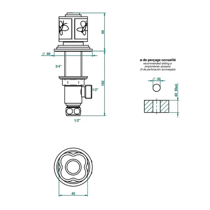 Вентиль смесителя для раковины THG Capucine Mauve Decor Or A7D-F01-35 полированное золото