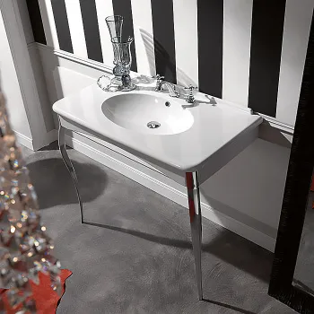 Раковина консоль Kerasan Retro 100х55, с 3 отв под смеситель, белый, ноги, арт.736090, в комплекте: хром, упаковка-2 коробки 1049K0 bi*3 cr legs