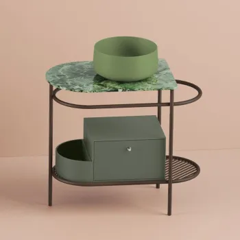 Металлическая консоль с раковиной Artceram Flair 3.0 85х46х75.5, напольная, с выдвижным ящиком и мраморной столешницей, moka/verde salvia ACA067 56