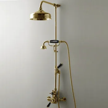 Ручной душ с переключателем и держателем Devon&Devon для термостата MARM74 и душа на стойке MARK3182 с ручкой черной золото светлое MARK618BD