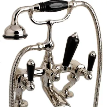 Смеситель для ванны Devon&Devon Black Dandy монтаж на бортик ванны с лейкой и шлангом ручки черные никель блестящий MARF40BNKSBD