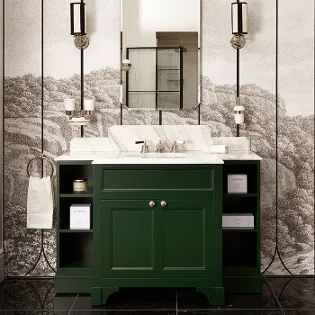 Тумба под раковину Devon&Devon Flair 128х102 со столешницей из мрамора CALACATTA BORGHINI раковина WHITE50 мебели ENGLISH GREEN FLAIREGCAL