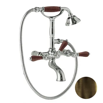 Смеситель для ванны Nicolazzi Forest на 2 отверстия, с ручным душем, ручки дерево, тёмная бронза 1401DB79