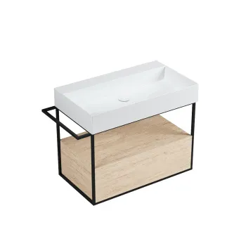 Структура под раковину Azzurra Elegance Squared 89x44,5xH52 ., 1 ящик, полотенцедержатель, структуры черный матовый, ящика olmo naturale MSQ 81NN