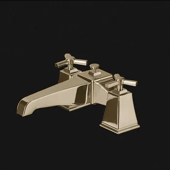 Смеситель на борт ванны Devon&Devon Time на 2 отв с ручной лейкой и шлангом светлое золото 2TIME233BOT