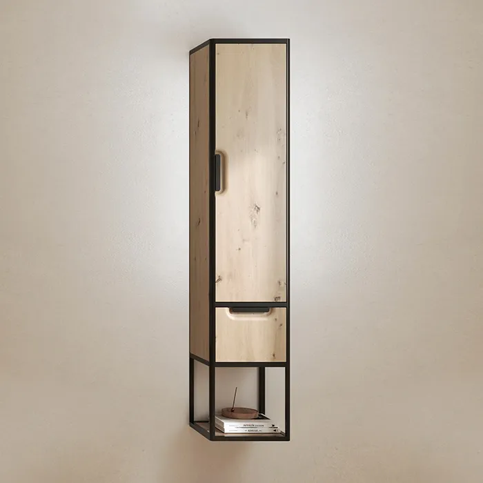 Burgbad VRY Шкаф 36х34х174см, подвесной, правый, 1 дверь, 1 ящик, 1 полка, ручки черные матовые, цвет Eiche Dekor Urban SGWN035R F6020