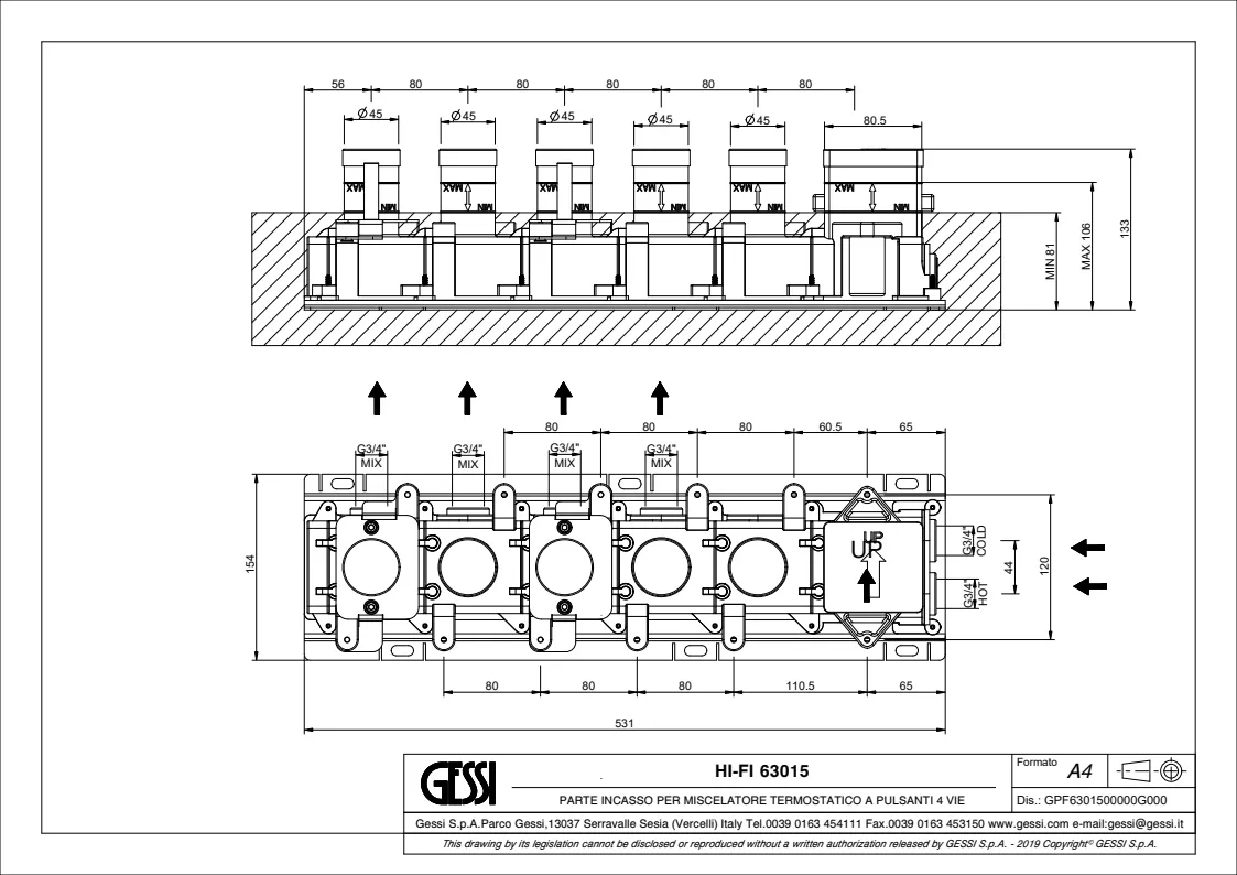 Скрытая часть смесителя Gessi Hi-Fi 63015.031 Chrome