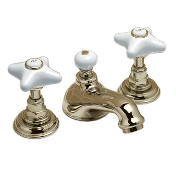 Смеситель для биде Devon&Devon White Rose на 3 отв.,100мм,с донным клапаном, золото UTWR712