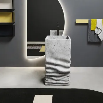 Раковина Antonio Lupi Ossimoro 45х45х85, без отв., слив в пол, с сифоном, донным клапаном и гибким шлангом, мрамор Carrara А0002450708